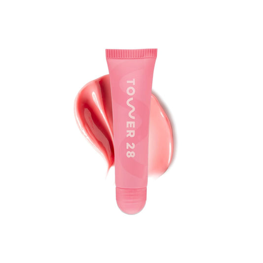 Tower 28 LipSoftie Hydrating Tinted Lip Treatment Balm, Moisturizing Lip Mask for Chapped Lips - Watermelon Kiwi Flavor, Sheer Baby Pink Gloss