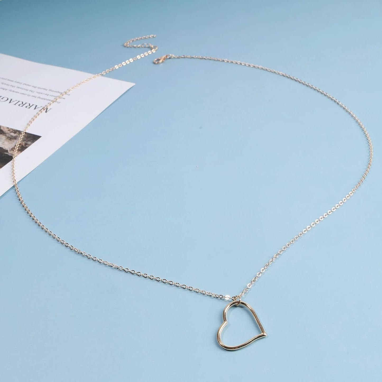 Boho Long Heart Necklace Open Heart Pendant Necklace Floating Heart Chain Necklace Gold Hollow Heart Necklace Jewelry for Women