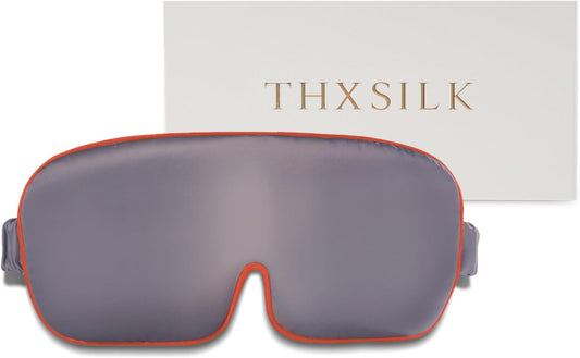 THXSILK 100% Mulberry Silk Sleep Mask, 6A Grade 25 Momme Eye Mask for Sleeping, Color-Blocking Blindfold, Soft Silk Eye Cover for Women, Men, Travel, Nap, Airplane(4×9inches, Grey)