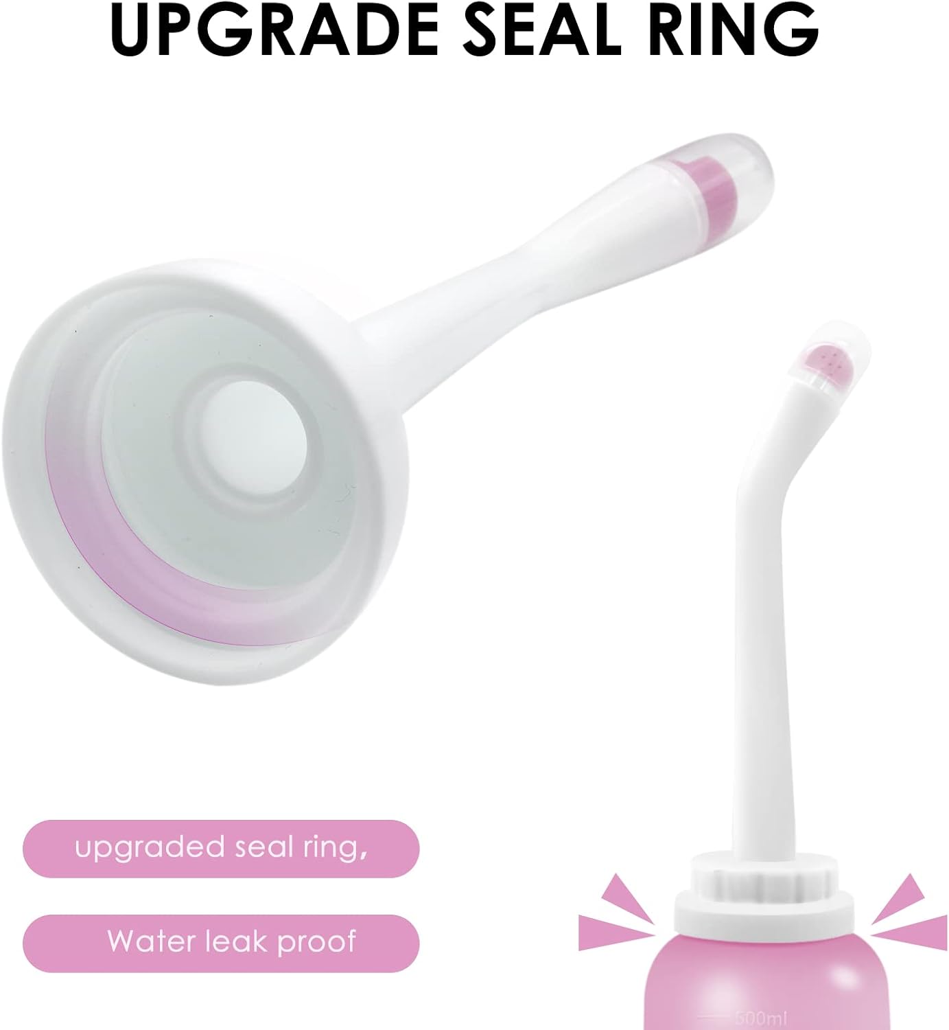 RUFCRIL Peri Bottle, 2-Pack Portable Travel Bidet with Bag, TPE Material Can Be Boiled, 17oz/500ml with 2 Sealing Rings,Essentials for Postpartum Perineal Care,Hemorrhoid Treatment,and Baby(Pink/Blue)