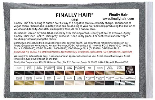 Hair Building Fibers 25 gram (ammonium chloride free) Refill Bag by Finally Hair. Compatible Replacement/Refill for Toppik Xfusion (Light Grey & Pepper)