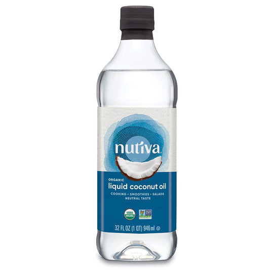Nutiva Organic Liquid Fractionated Coconut Oil 32 Fl Oz - USDA Organic, Non-GMO. Edible, Pure Coconut Oil for Cooking, Moisturizer for Skin, Hair Treatment. Contains Natural MCTs.