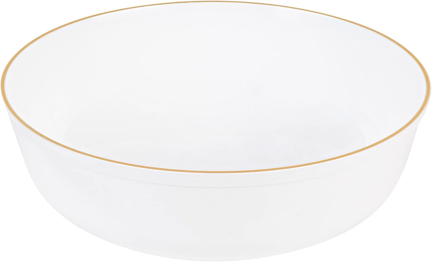 [30 Pack 16 OZ Bowls] Edge Collection White with Gold Rim Plastic Party Soup Bowls Premium heavyweight Elegant Disposable Tableware Dishes
