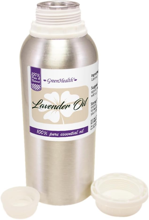 Lavender Essential Oil – 8 fl oz (237 ml) Aluminum Bottle w/Plug Cap – 100% Pure Essential Oil – GreenHealth