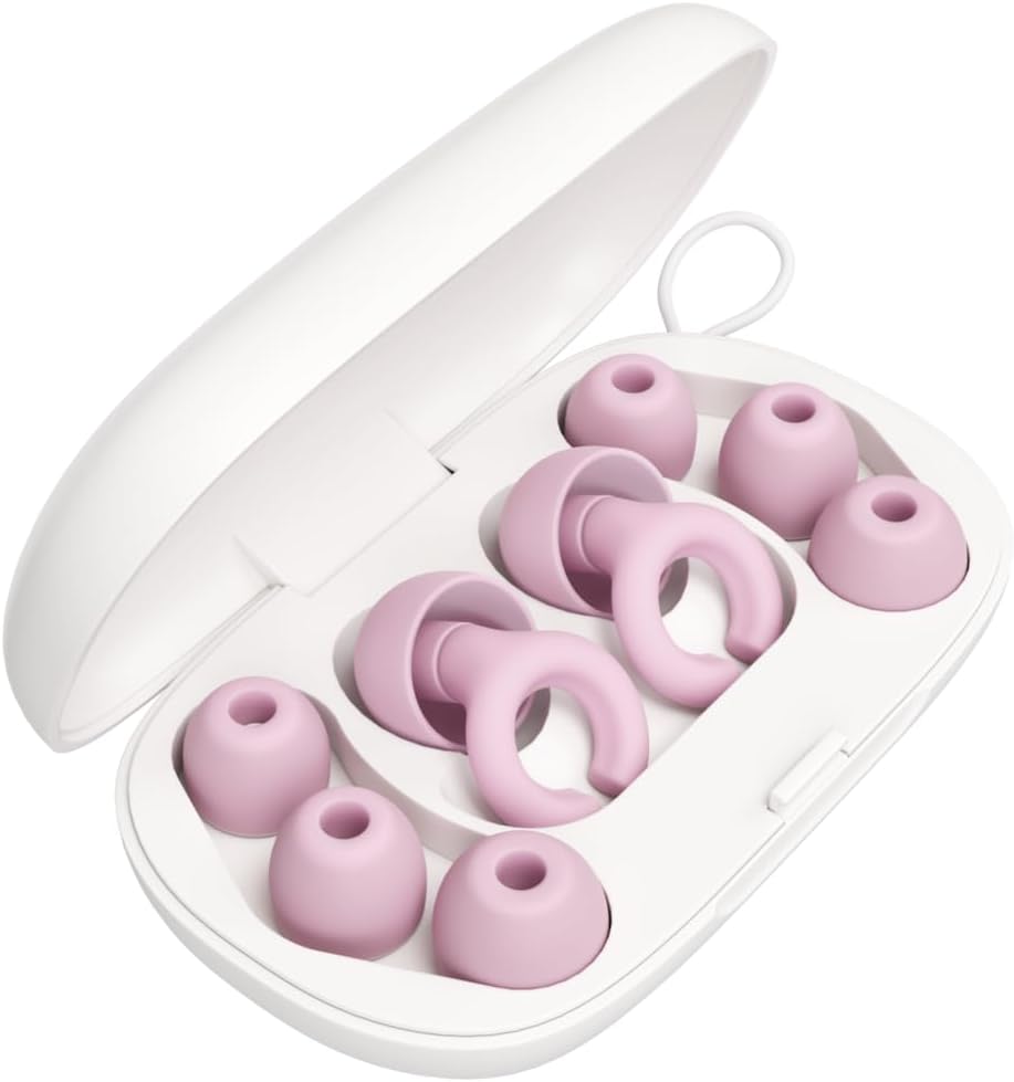Hush Hoops Ear Plugs, Ultra-Soft Reusable Silicone Plugs with Horseshoe Shape for Comfort, Designed for Sleep and Sound Suppression, 17dB (NRR) Noise Reduction Rating, Pink, 1 Pair with Travel Case