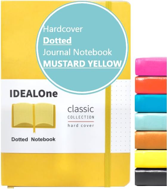 IDEALOne Dotted Hardcover Leather Journal Notebook–A5(5.7x8),College ruled Journaling Notebooks,160page,100GSM Paper,Journal for Women,Men,Notebooks for Work,Journals for Writing(Mustard Yellow)
