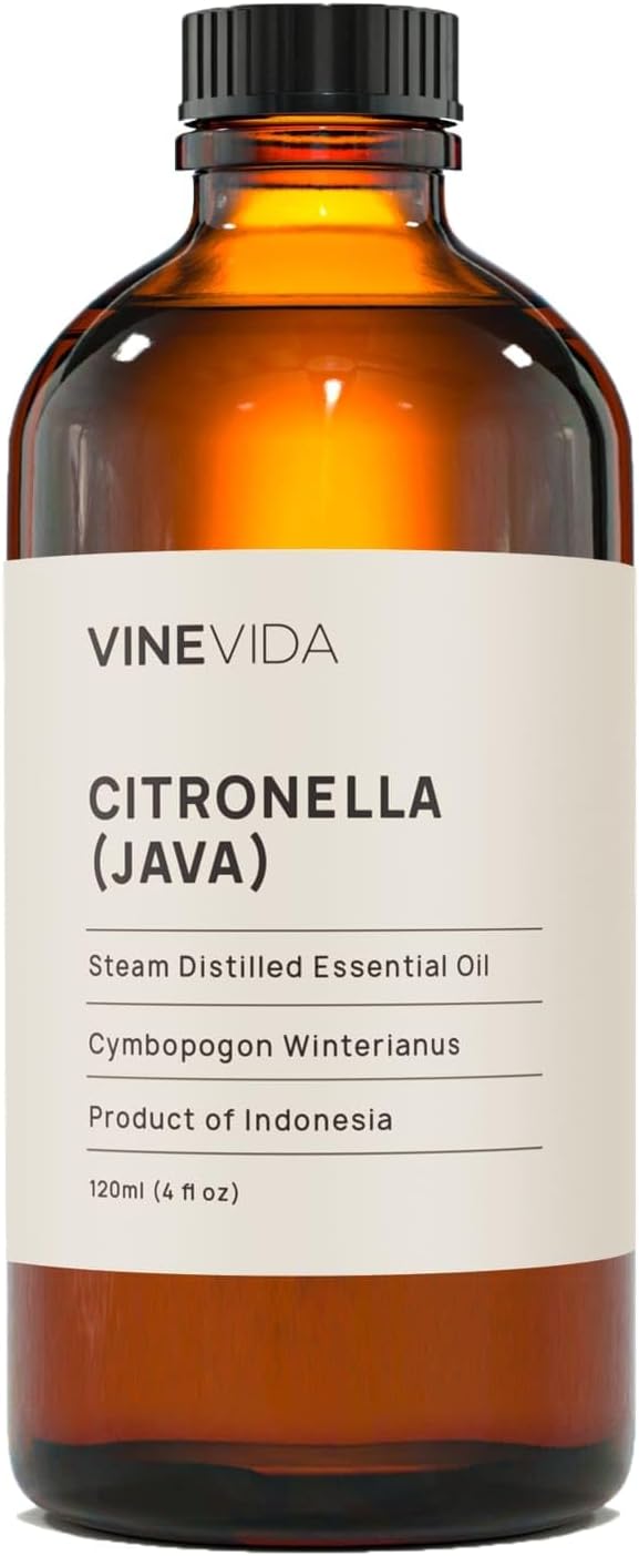 VINEVIDA Citronella Java Essential Oil 4 oz - Undiluted Citronella Oil 4 oz - Citronella Candle Oil Scent - DIY Candle Scents for Candlemaking - Bulk Essential Oil for Soap Making Safe for Skin