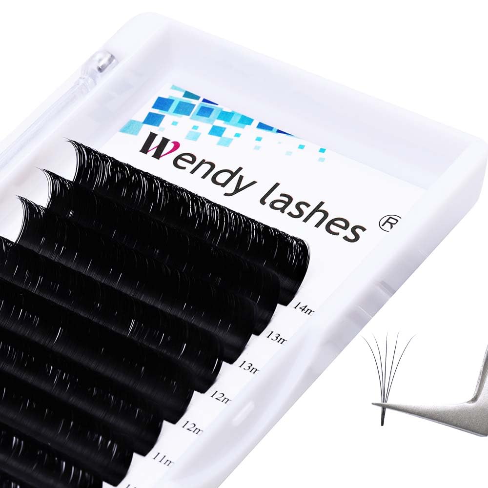 Easy Fan Volume for Lash Artists: Wendy, Handmade Fans for Eyelash Extensions, Self Fanning, Blooming, Black, D Curl, 0.05mm, 8-14mm, KH126