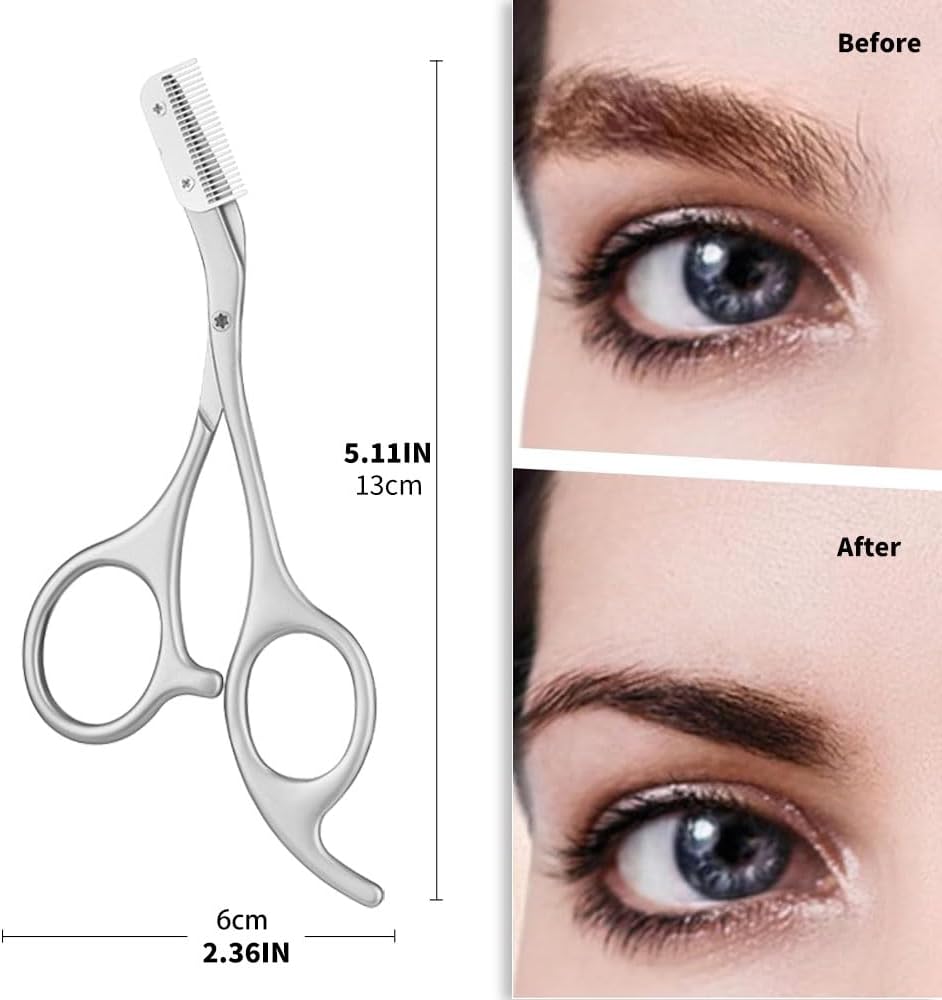 Eyebrow Scissors with Comb, Stainless Steel Facial Grooming Scissors Kit, Professional Precision Eyebrow Trimmer, Perfect For Gifts for Men and Women (Grey)
