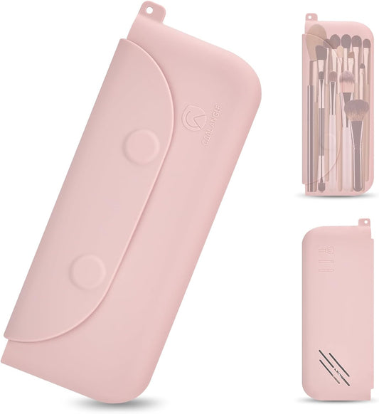 Silicone Makeup Brush Holder Large Travel Makeup Brush Case Original Design Brushes Holder with Magnetic Closure Pink