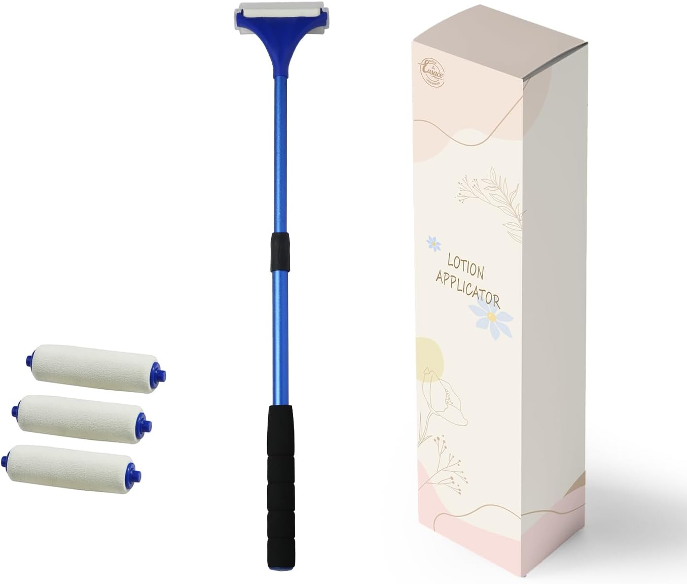 EASACE Lotion Applicator for Back,Portable 21inch Lotion Applicator with Long Handle,Extension Back Applicator Lotion with 3 Replacement Roller for Back self(Blue)