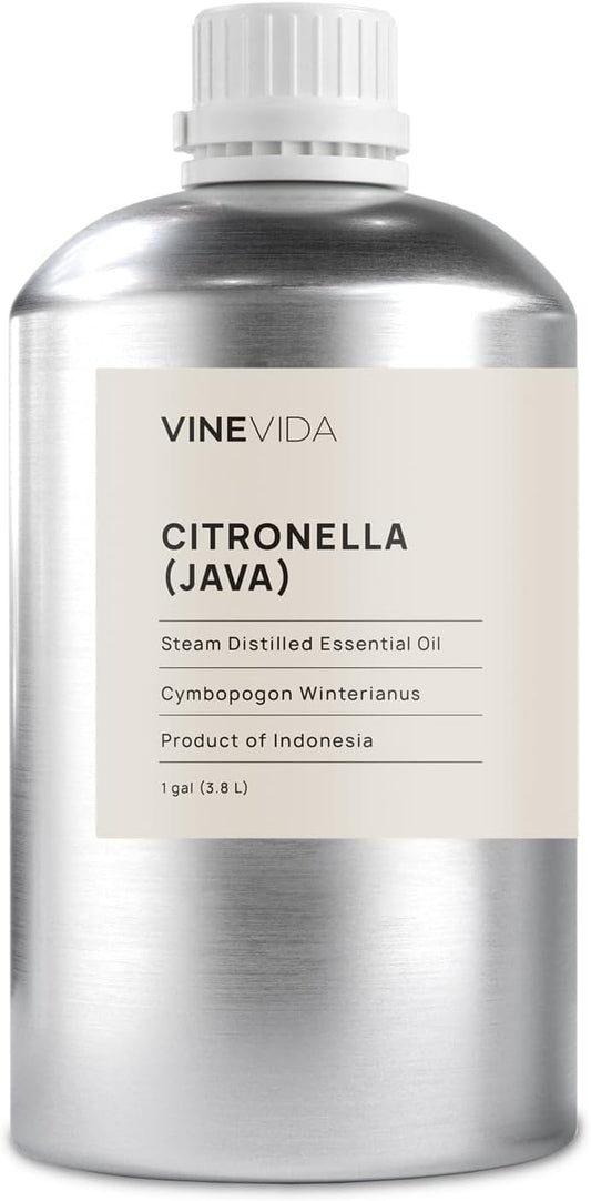 VINEVIDA Citronella Java Essential Oil - Gallon Citronella Oil Undiluted - Bulk Gallon Essential Oil for Soap Making Safe for Skin - DIY Candle Scents for Candlemaking Scents - 8 lbs Citronella Oil