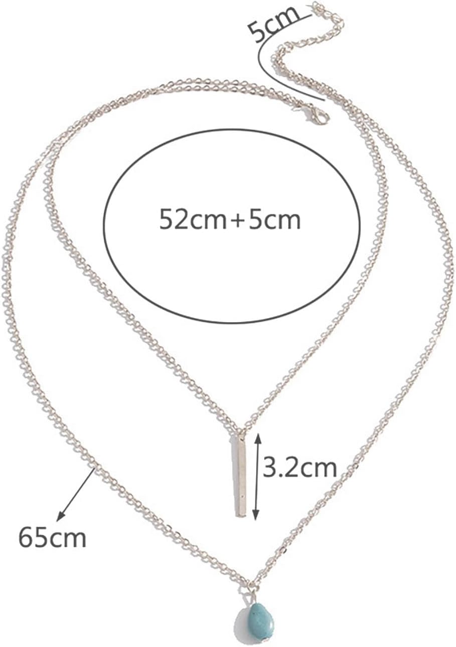 Boho Teardrop Turquoise Neckalce Layered Turquoise Pendant Neckalce Gold Bar Pendant Necklace Vintage Layering Turquoise Water drop Necklace Jewelry for Women and Girls