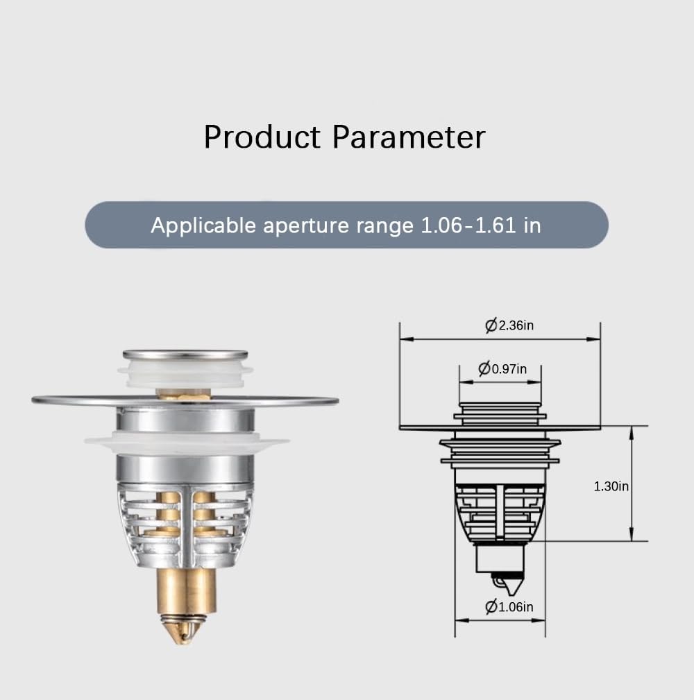 Universal Stainless Steel Bathroom Sink Stopper, Drain Hair Catcher, Bathroom Sinks Pop Up Drain Filter