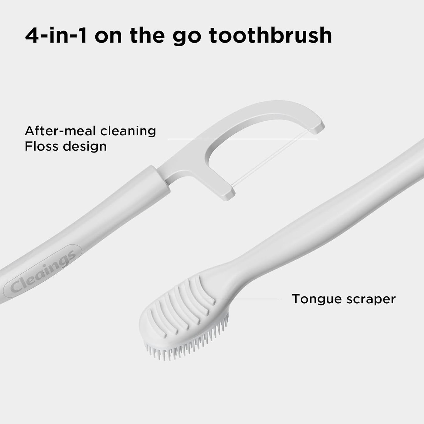 cleaings® Disposable Toothbrushes with Toothpaste - 4-in-1 Mini Travel Toothbrushes, Built-in Tongue Scraper, Floss & Picks for On-The-Go, Camping, Work (Extra Strong Mint)
