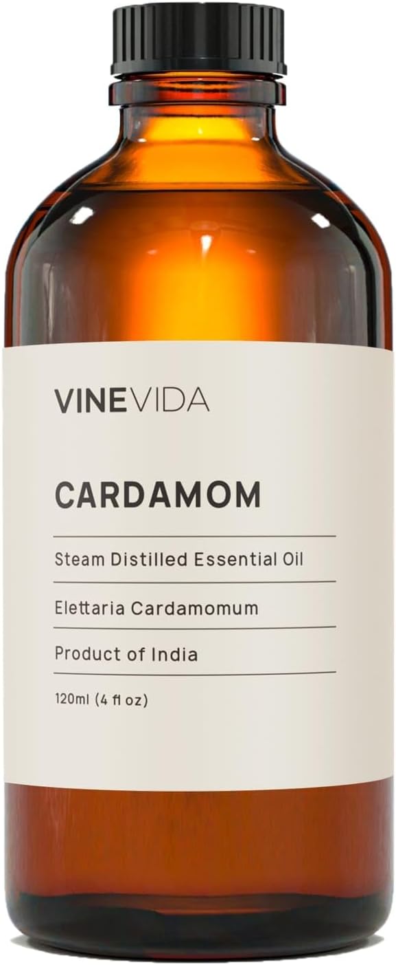VINEVIDA Cardamom Essential Oil 4 oz - Undiluted Candle Scent DIY Scents for Candlemaking Bulk Soap Making Safe Skin, Pack of 1, 120.0 milliliters
