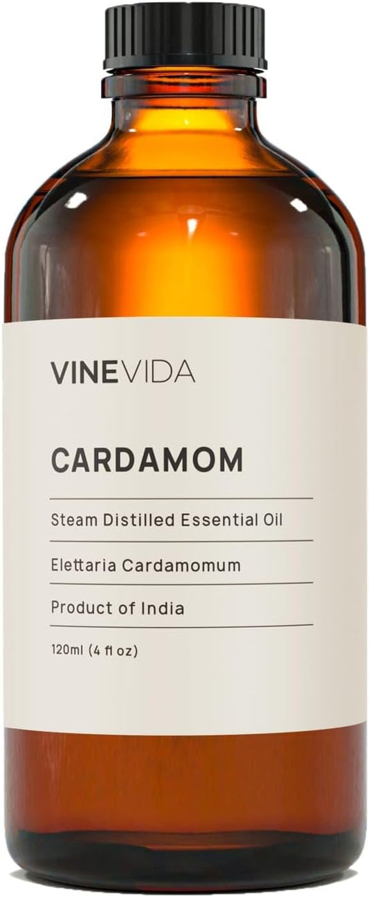 VINEVIDA Cardamom Essential Oil 4 oz - Undiluted Candle Scent DIY Scents for Candlemaking Bulk Soap Making Safe Skin, Pack of 1, 120.0 milliliters