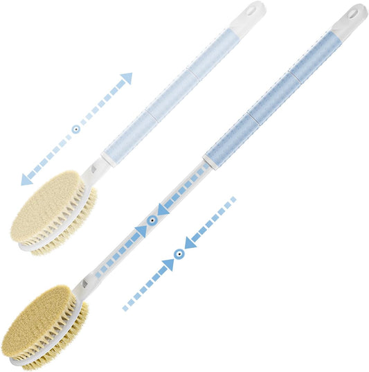 Shower Brush with Soft and Stiff Bristles,15"-23" Telescopic Long Adjustable Handle Dual-Sided Back Scrubber Bath Brush Body Exfoliator for Wet or Dry Brushing