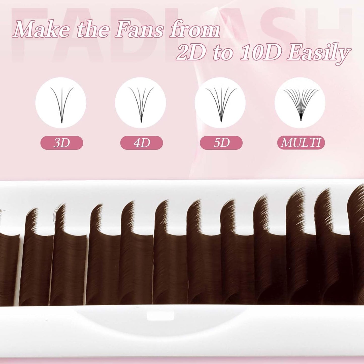 FADLASH Brown Lash Extensions Easy Fan Volume Lashes Colored Lash Extensions C/D Curl Volume Lash Extension 0.07 Self Fanning Eyelash Extensions (Dark Brown-0.07D, 15-20mm)