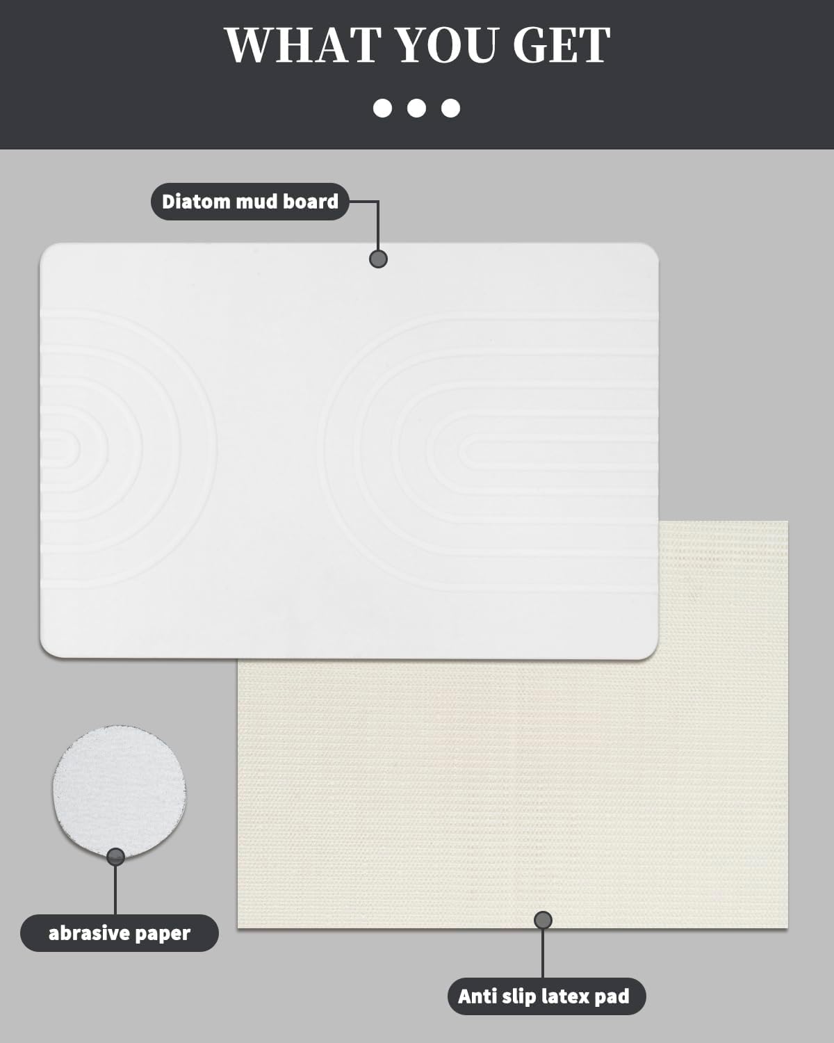 Stone Bath Mat 24"x16" - Diatomaceous Earth Shower Mat, Quick Dry, Anti-Slip, Modern Design with Bonus Non-Slip Pad - Perfect for Home Safety and Style, White,Semicircle