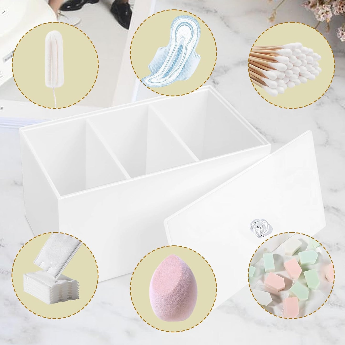 Tampon Box for Bathroom, Tampons and Pads Storage Holder, Women Period Organizer Container, White
