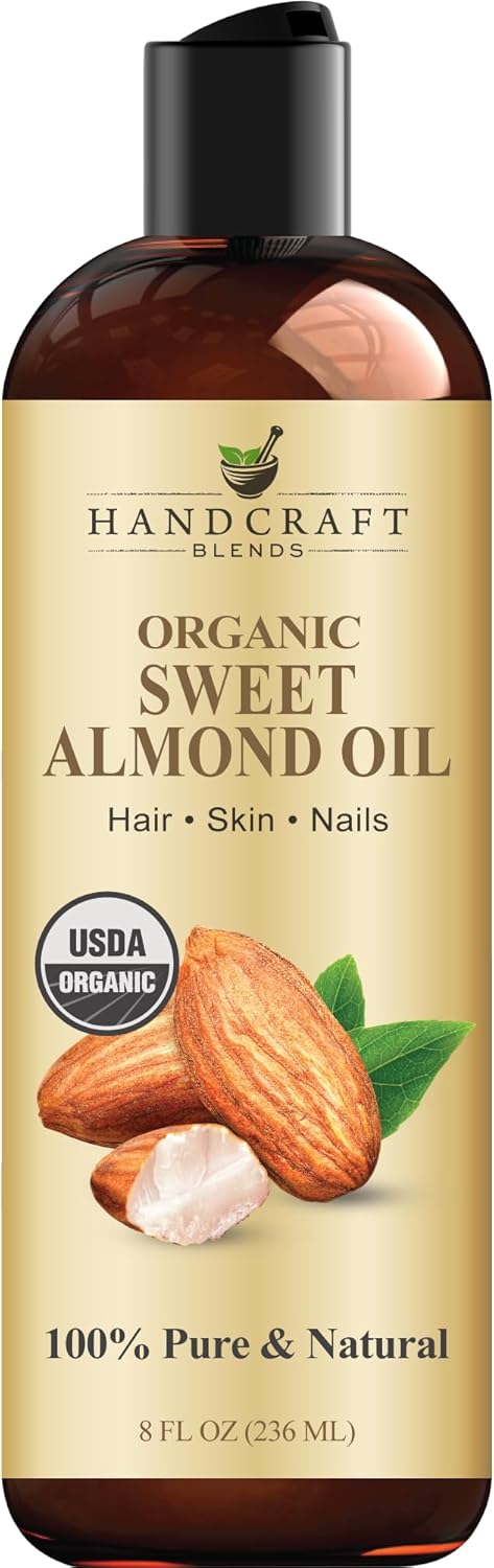 Handcraft Blends Organic Almond Oil - 8 Fl Oz - 100% Pure and Natural - Premium Grade Oil for Skin and Hair - Carrier Oil - Hair and Body Oil - Massage Oil - Hexane-Free