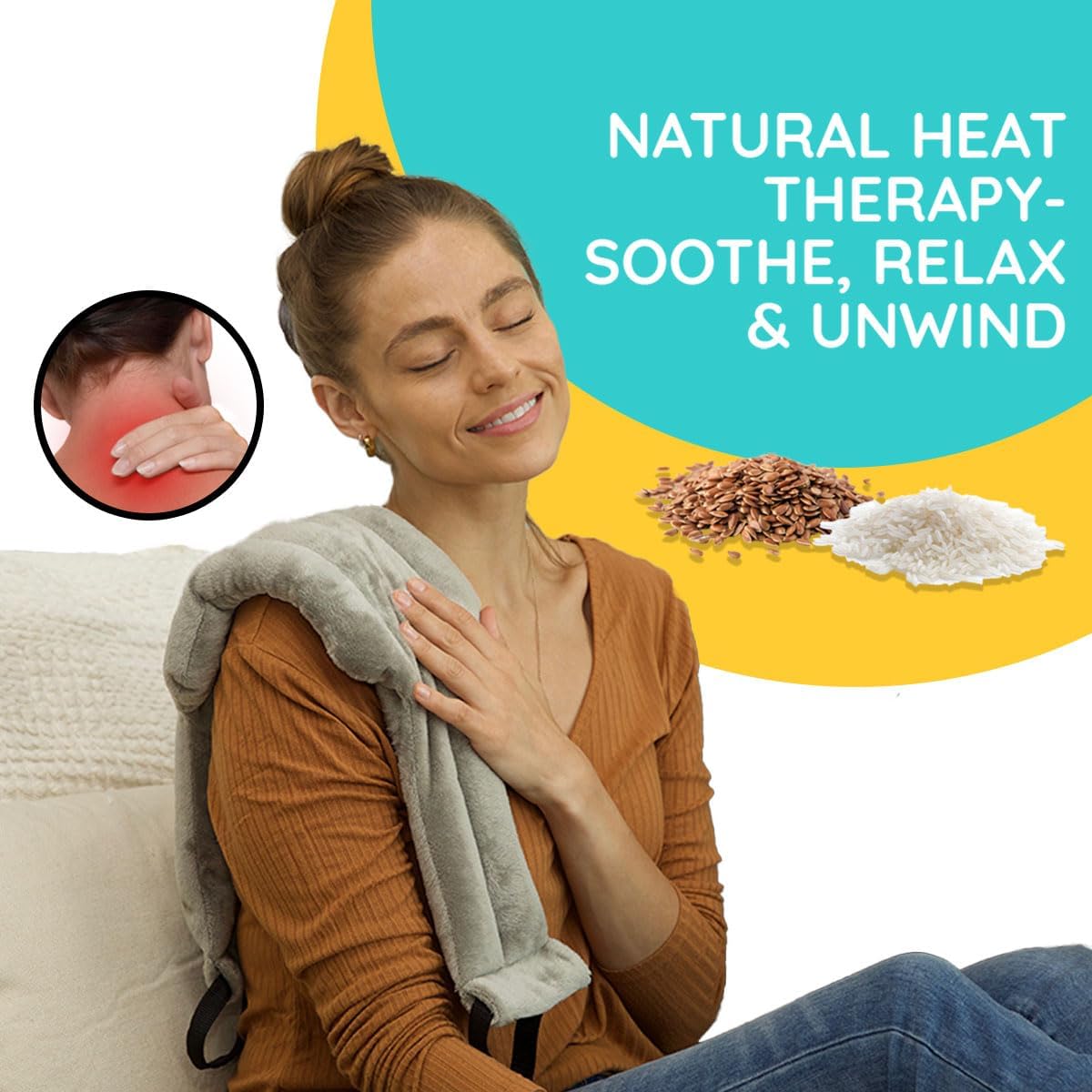 Microwavable Heating Pads for Neck Pain Relief, Back Pain, Shoulder Pain Relief - Microwave Heating Pad for Cramps and Muscle Relief, Hands- Free Heat Pack for Tense Muscle - 2 Packs