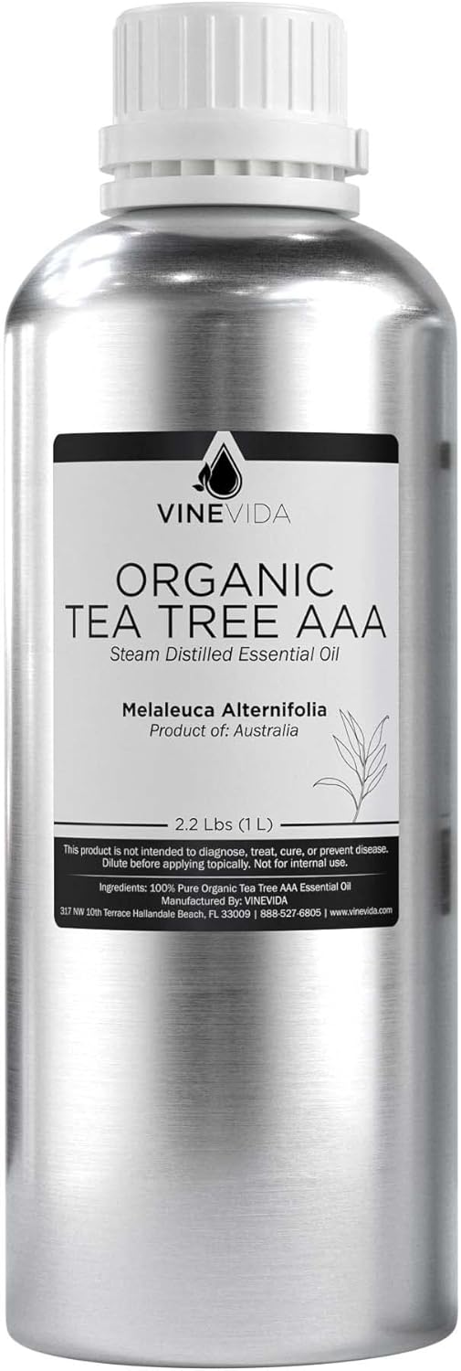 VINEVIDA Organic Tea Tree Essential Oil 32 oz - Undiluted Candle Scent DIY Scents for Candlemaking Bulk Soap Making,32GALV-OBP-ORG-TEA-32