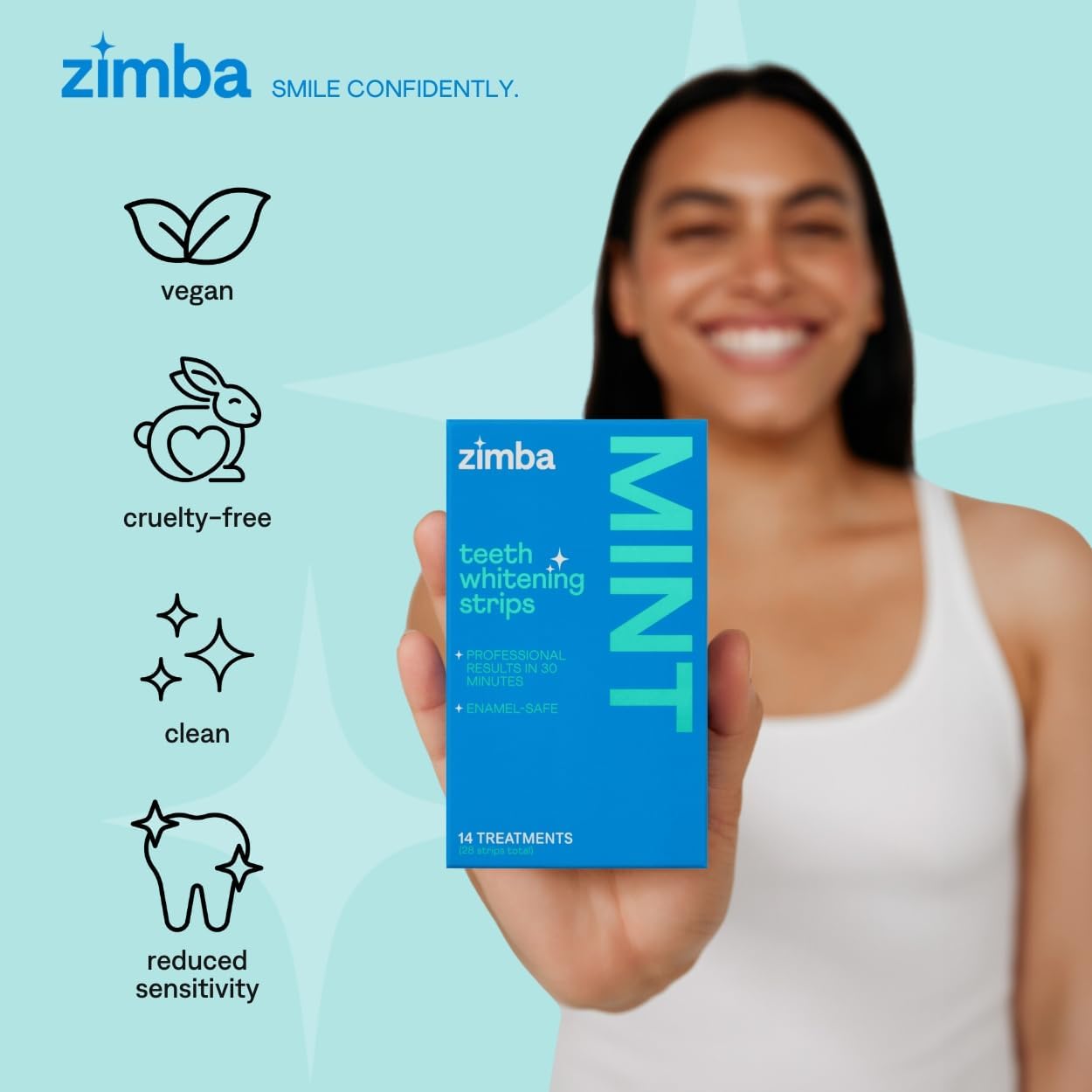 Zimba Teeth Whitening Strips for Teeth Sensitive, White Strips for Teeth Whitening, Teeth Whitener Stain Remover 28 White Strips Included Per Pack, 2 Pack (14 Day Treatment), Mint and Spearmint