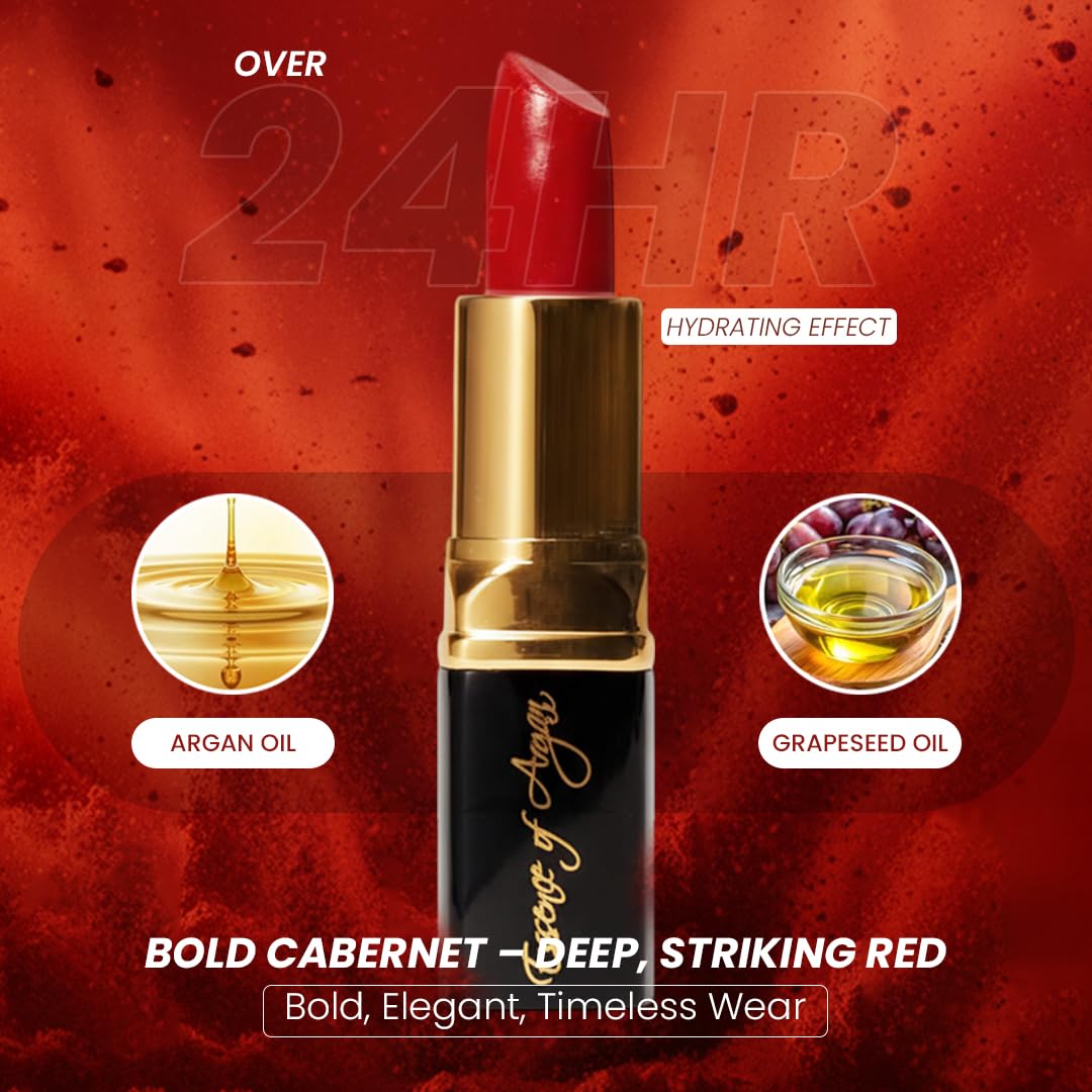 𝗘𝘀𝘀𝗲𝗻𝗰𝗲 𝗼𝗳 𝗔𝗿𝗴𝗮𝗻 Deep Moisturizing Red Lipstick, Long Lasting Lipstick & Lip Care in 1 with Pure Organic Argan Oil, Shea Butter, Jojoba Oil & Aloe Vera Hydrating, Roses R Red