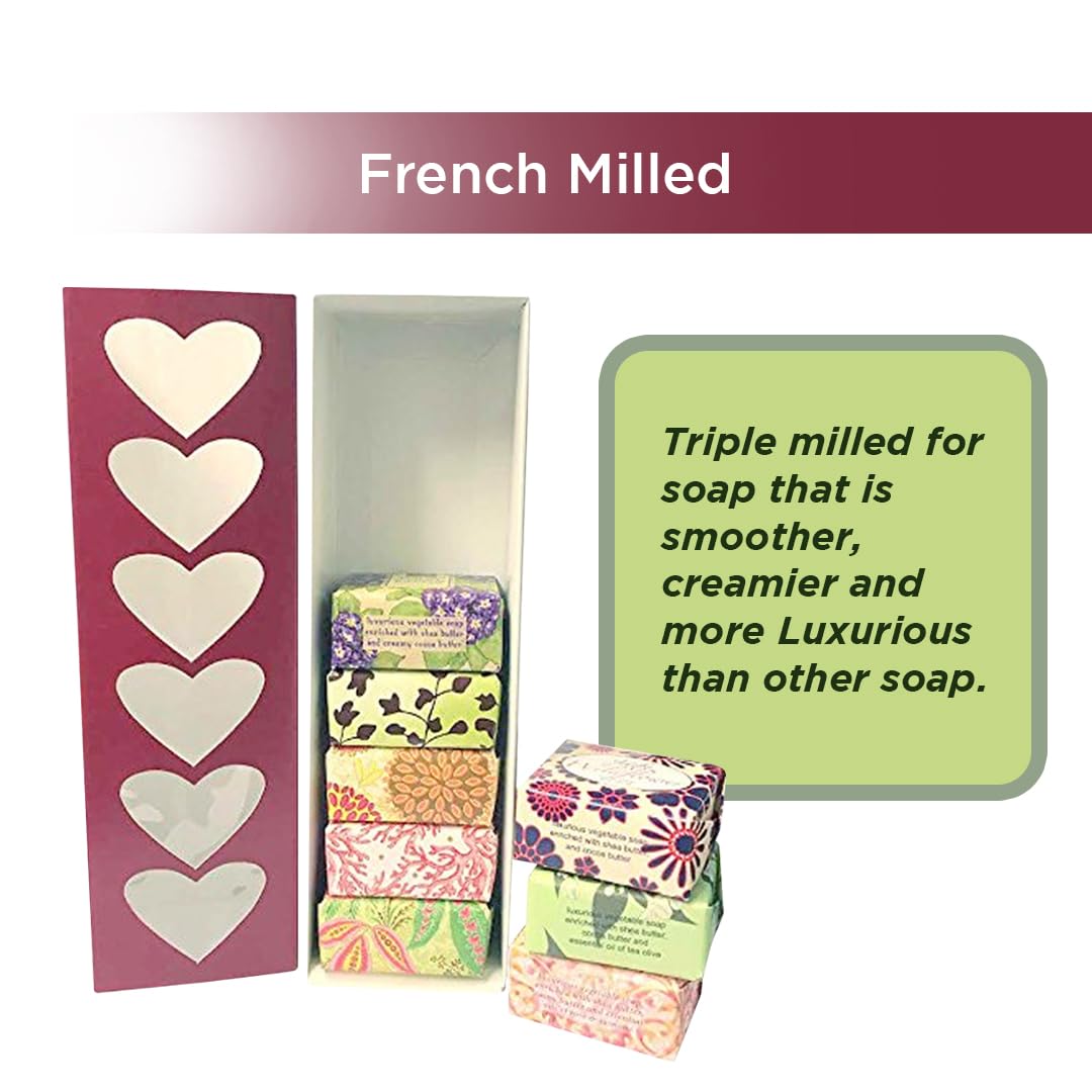 French Milled Botanical Soap Sampler Set of 9 - Individually Wrapped Vegetable-Based Mini Soaps with Essential Oils, Shea Butter, and Natural Extracts (Valentine's Day)