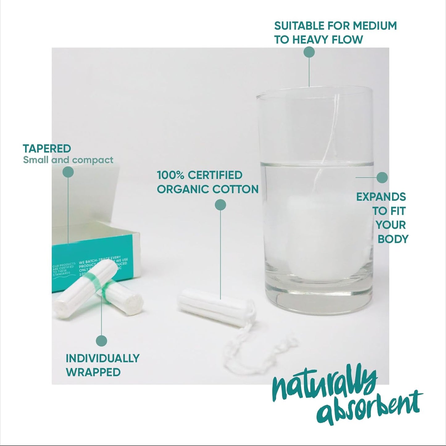 Oi | Organic Initiative - 100% Certified Organic Cotton Non-Applicator Tampons | Ultra-Absorbent, Unscented, Natural, Non-Toxic, Applicator Free | Super | 56 Tampons