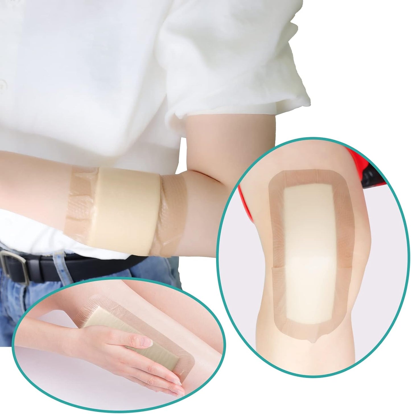 Dimora Silicone Foam Dressing with Border Adhesive 4"x8" Waterproof Wound Dressing Bandage for Wound Care 5 Pack