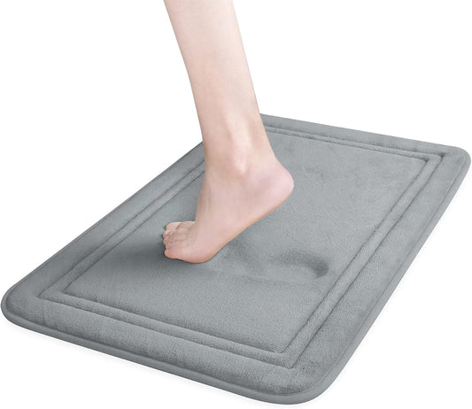 ITSOFT Memory Foam Bath Mat 24x16, Non Slip, Machine Washable, Quick Dry & Absorbent Rugs, Bath Mats for Bathroom Floor, Tub & Shower, Bathroom Rug, Gray
