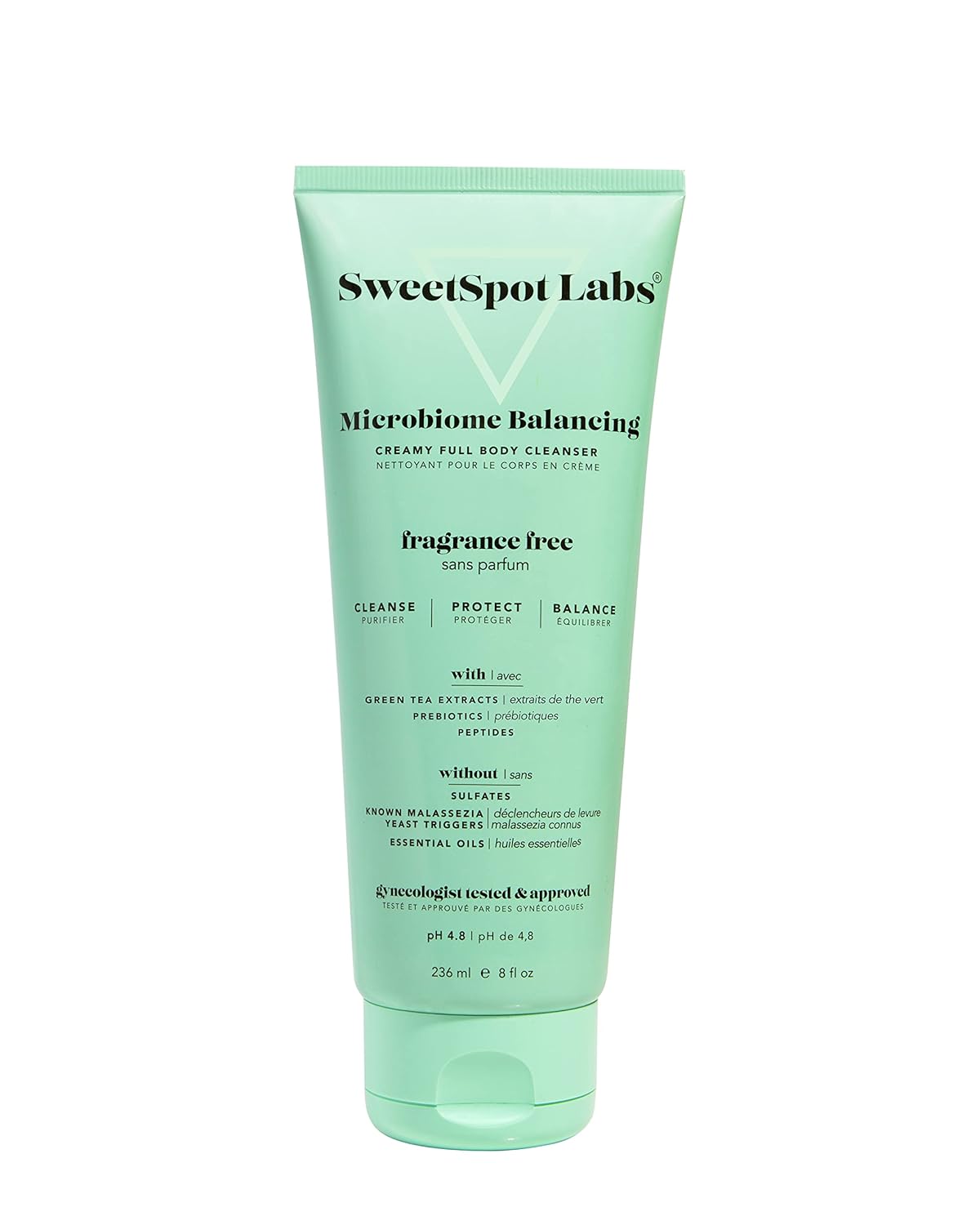 SweetSpot Labs Microbiome Balancing Feminine Wash, Clean, Gynecologist Tested & Approved, pH Balanced Body Wash, Unscented & Sulfate Free, 8 oz