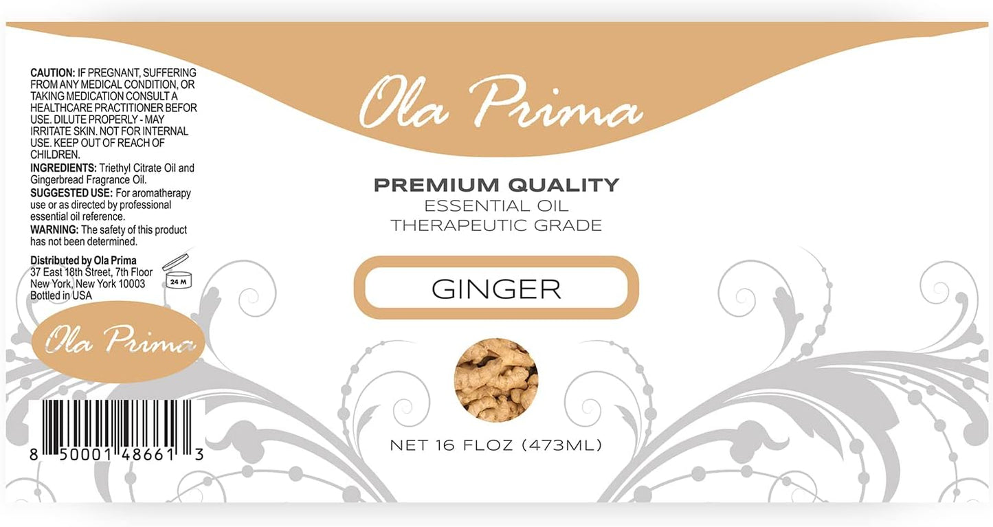 Ola Prima Ginger Essential Oil (16 oz Bulk) – Therapeutic Grade Oil for Aromatherapy, Diffusers, Cleaning, Lotions, Creams, Bath Bombs, Scrubs, & Candles