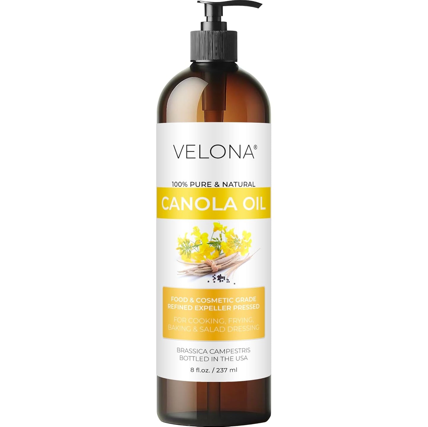 velona Canola Seed Oil 8 fl oz | 100% Pure and Natural Carrier Oil | Refined, Expeller pressed | Cooking, Dressing, Skin, Face, Body, Hair Care | Use Today - Enjoy Results