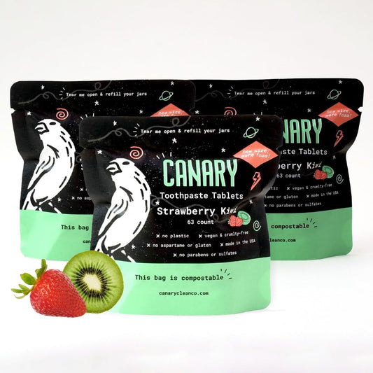 Canary Nano Hydroxyapatite Toothpaste Tablets Strawberry Kiwi - Remineralizing, Fluoride Free, All Natural Tabs with Xylitol - Great for Kids, Plastic Free - 189 Count