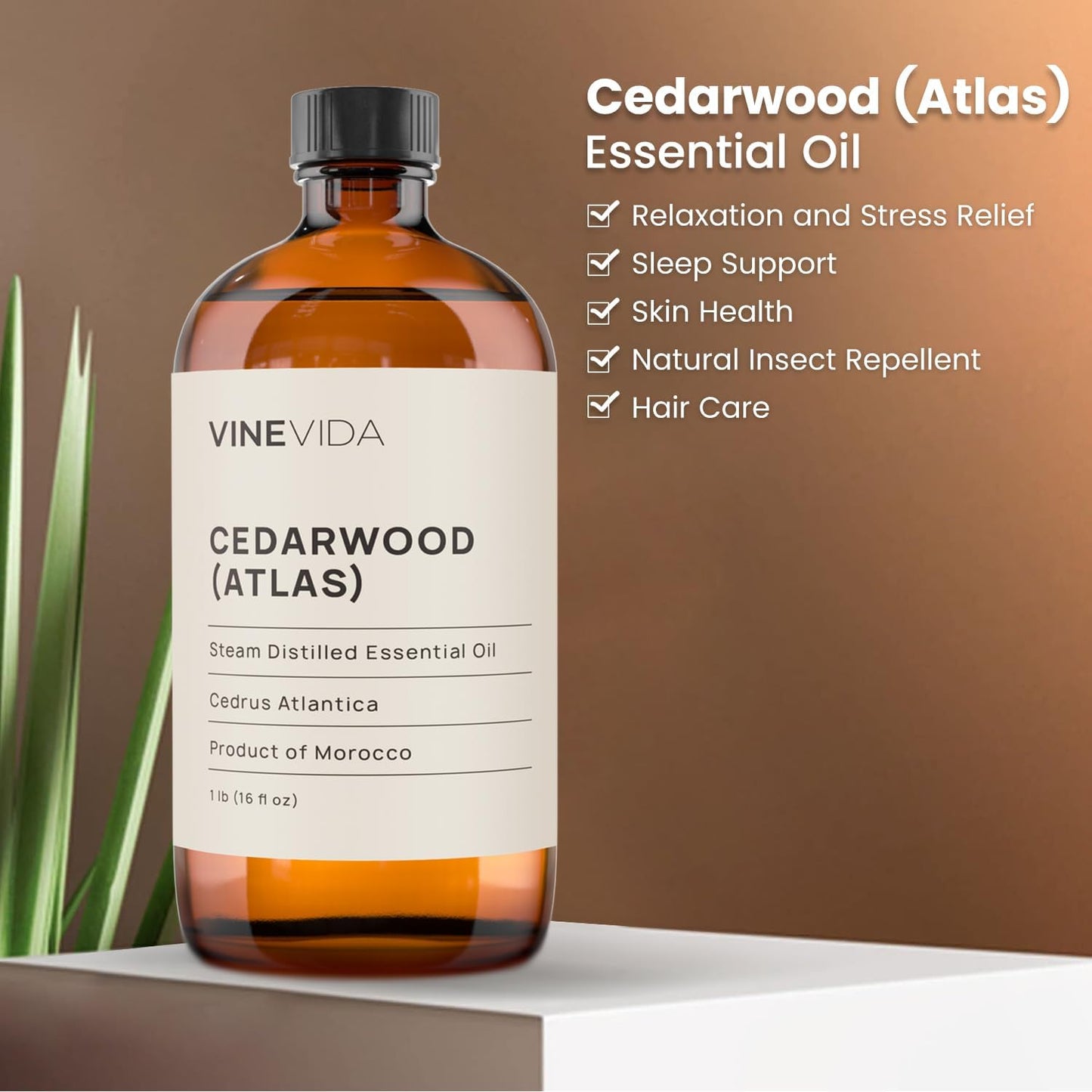 VINEVIDA Cedarwood Atlas Essential Oil 16 oz - Undiluted Candle Oil Scent for DIY Candlemaking - Bulk Essential Oil for Soap Making