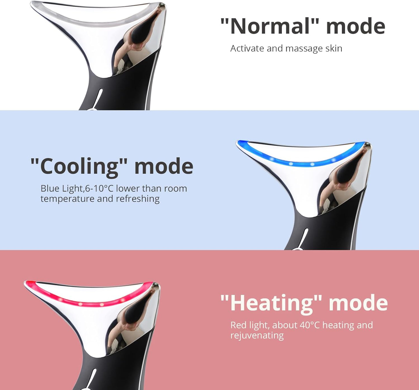 Ms.W Red Light Neck Face Massager, Facial Massager with Hot & Cold Modes for Skin Care, Vibration for Skin Tightening and Rejuvenation（Black）