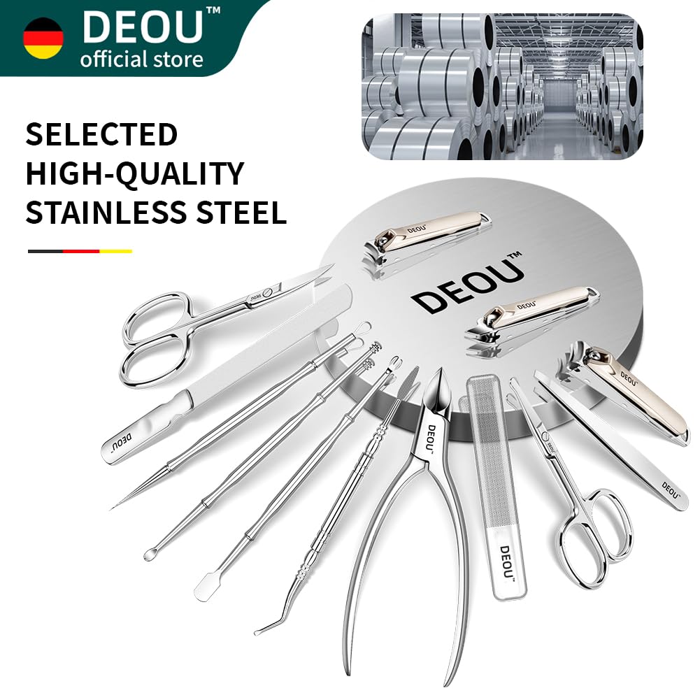 13pcs Women Nail Grooming Kit Stainless Steel Professional Manicure Set Nail Care Tools with Luxurious Portable Travel Case Gift