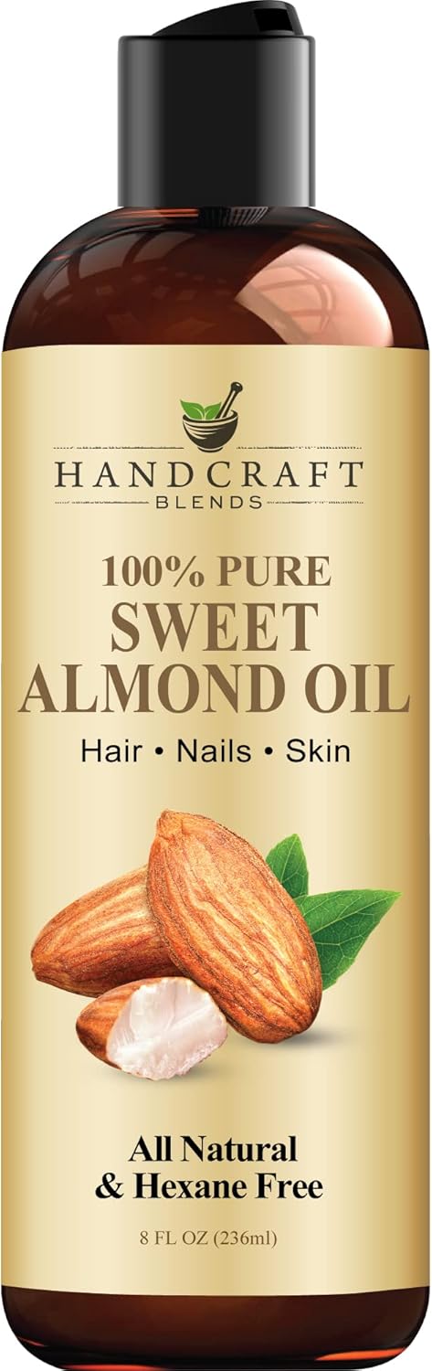 Handcraft Blends Sweet Almond Oil - 8 Fl Oz - 100% Pure and Natural - Premium Grade Carrier Oil for Skin and Hair - Hair and Body - Massage - Hexane-Free