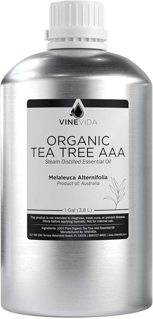 VINEVIDA Organic Tea Tree Essential Oil - Gallon, Pure, Undiluted, Vegan, Sustainable, Recyclable Aluminum Bottle