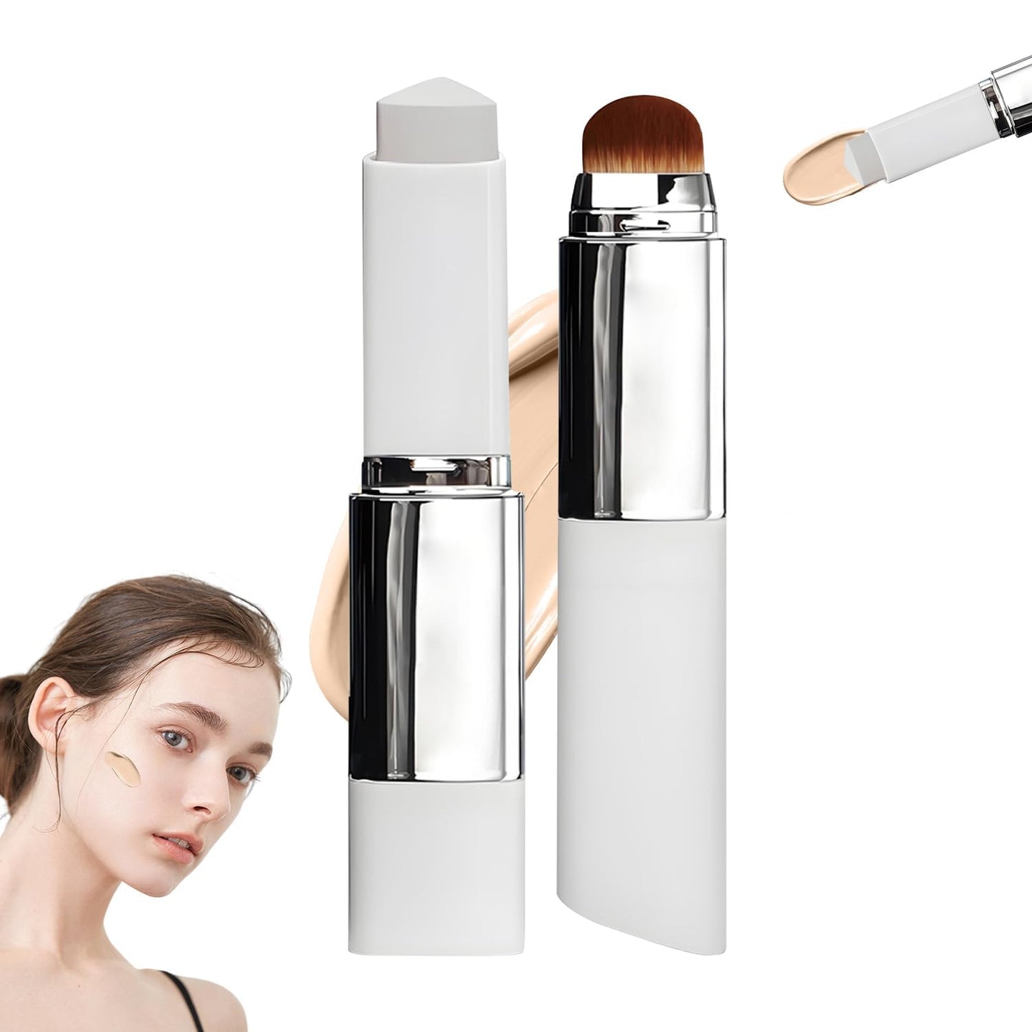 Blanc Cover Cream Stick, Color Changing Brightening Makeup Base, Hydrating Concealer, White Foundation for Flawless Look (Ivory)