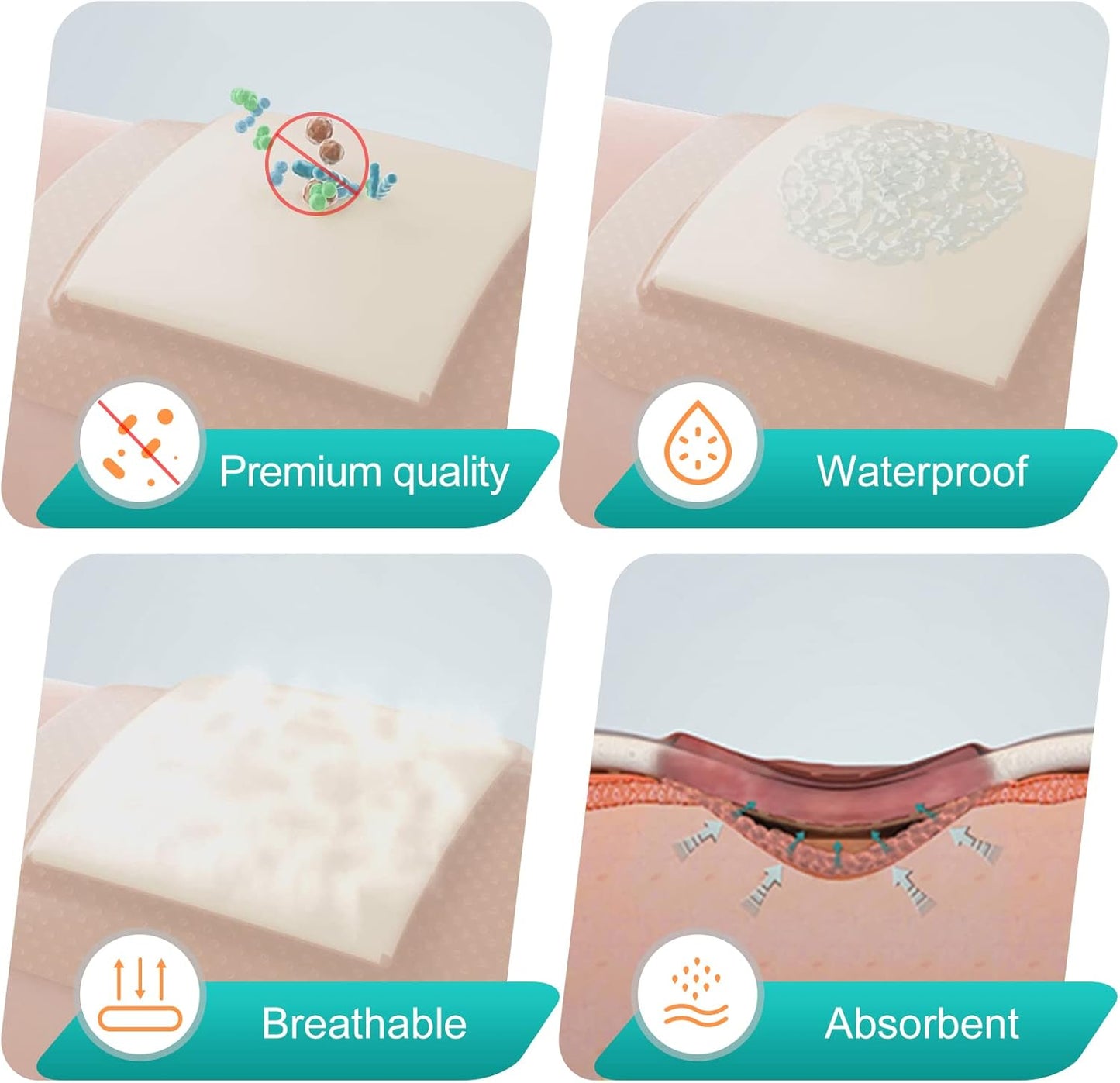 Dimora Silicone Foam Dressing with Border Adhesive 6"x6" Waterproof Wound Dressing Bandage for Wound Care 10 Pack