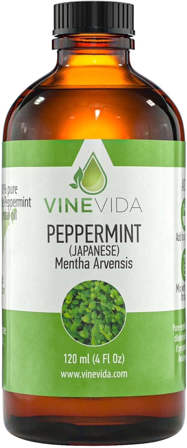 VINEVIDA Peppermint Japanese Essential Oil 4 oz - Undiluted Peppermint Oil 4 oz - Peppermint Candle Oil Scent - DIY Candle Scents for Candlemaking - Bulk Essential Oil for Soap Making Safe for Skin