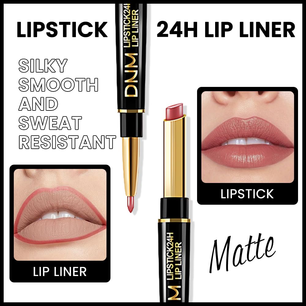 Kaely 2-in-1 Nude Pink Velvet Matte Lip Liner & Lipstick Combo Set Kit for Women, Magic 24 Hours Lipstick and Lip Liner Makeup Set Stain Long Lasting Waterproof labial 46
