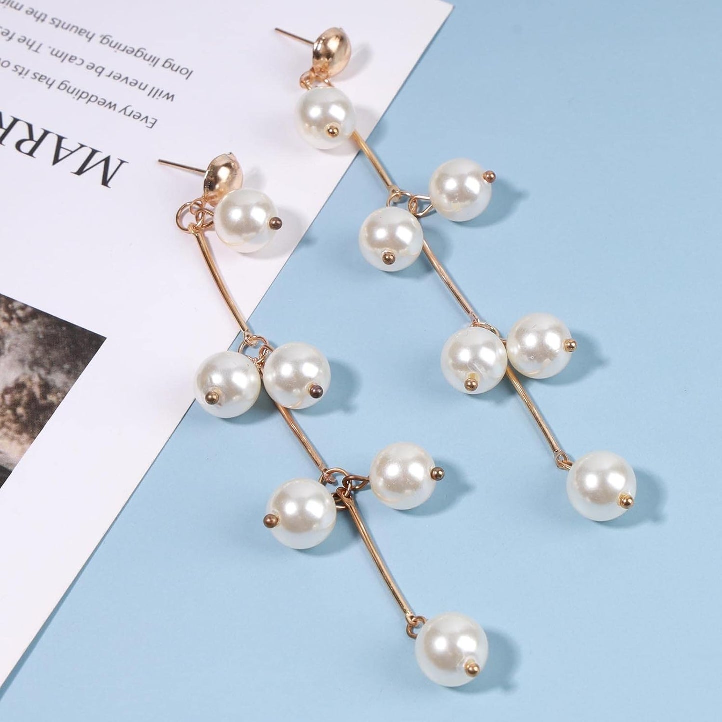 Boho Pearl Tassel Earrings Gold Drop Dangle Earrings Vintage Pearl Earrings Bridal Drop Earrings Jewelry for Women and Girls Gifts