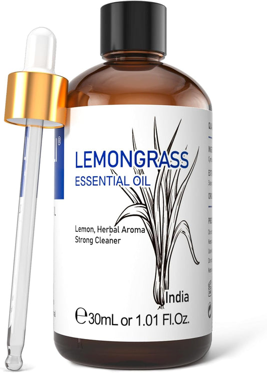 HIQILI 1 Fl Oz Lemongrass Essential Oil, 100% Pure Natural Undiluted for Diffuser, Hair - 30ml