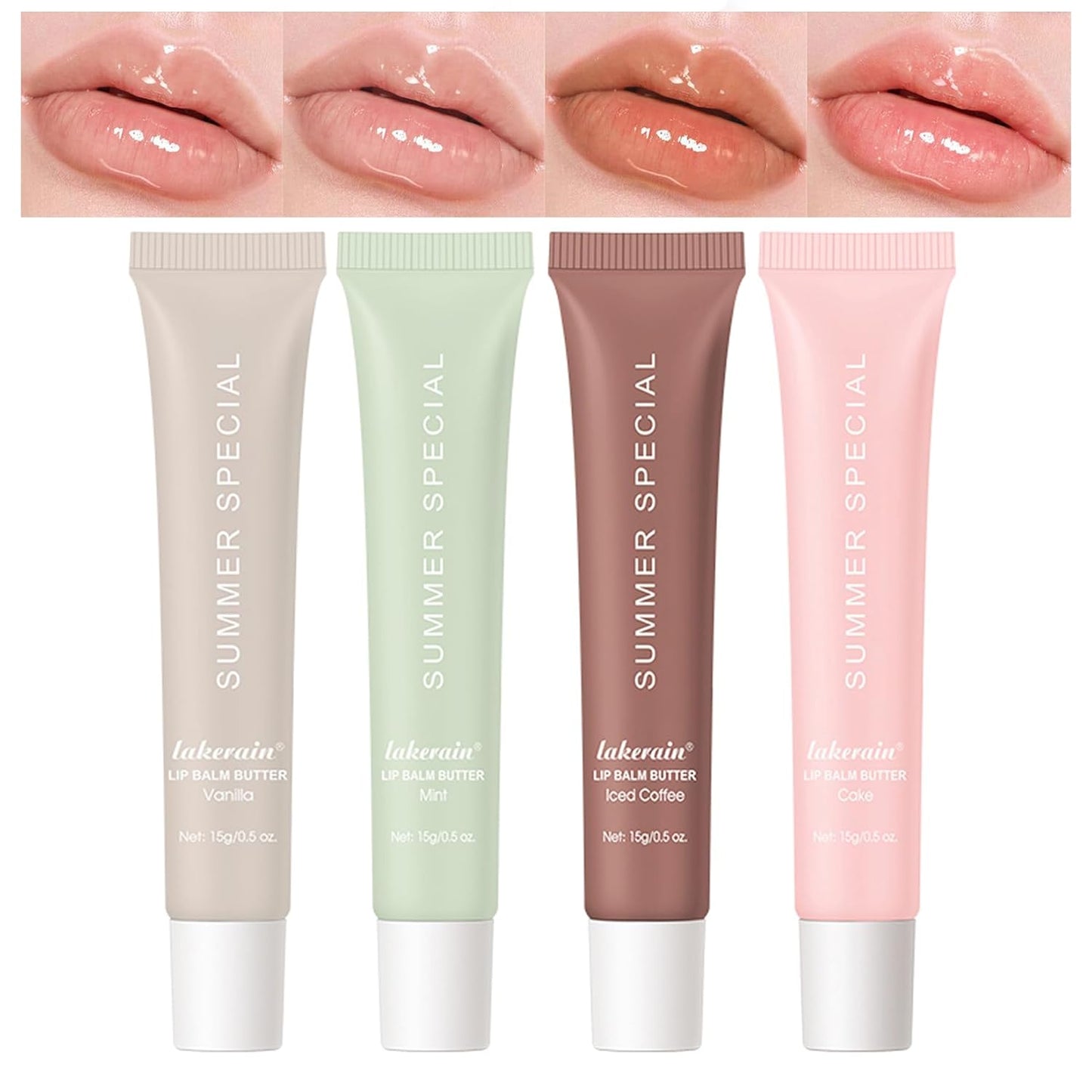Glossy Butter Lip Balm Set, Instant Moisture and Hydration, Long-lasting Hydrating Non-Sticky Lip Gloss, Care and Soften Dry Lips , 4 Pcs